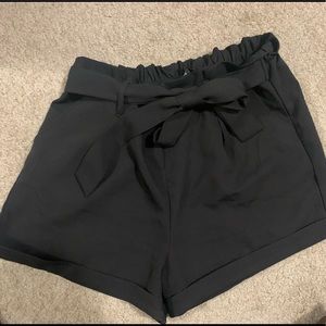 Black high waisted front tie shorts